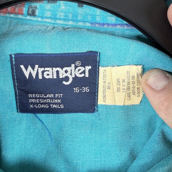 Wrangler Brushpopper Shirt 16 36 Blue Aztec Southwest Checotah Cowboy Rodeo VTG - Picture 3 of 8